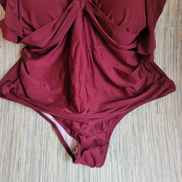 NWOT Swimwear Swimsuit One Piece Plus Size 3X Women’s Burgundy Red Layer Sleeve - Picture 5 of 9
